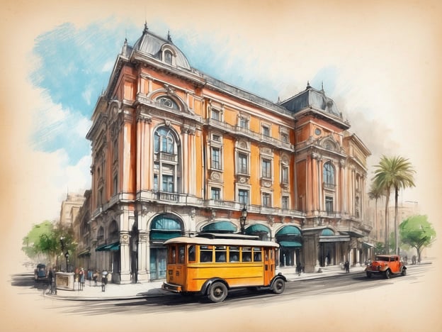 Auf dem Bild ist ein historisches Gebäude zu sehen, das in einem architektonisch ansprechenden Stil gestaltet ist. Es hat eine auffällige orange Farbe und große Fenster, die künstlerisch in Szene gesetzt sind. Vor dem Gebäude fährt eine gelbe Straßenbahn, und es sind auch einige Menschen auf der Straße unterwegs.Entdecke die Sehenswürdigkeiten in der Nähe des Hotels, um mehr über die lokale Kultur und Geschichte zu erfahren. Vielleicht gibt es nahegelegene Museen, Parks oder historische Stätten, die du besuchen kannst!