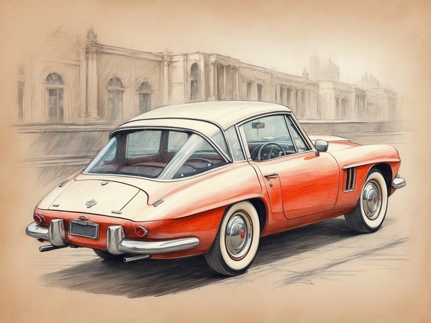 Auf dem Bild ist ein klassisches Auto zu sehen, das von hinten dargestellt wird. Es handelt sich um ein Fahrzeug mit einem auffälligen orange-weißen Farbdesign, das an die Designs der 1960er Jahre erinnert. Die Umgebung scheint skizzenhaft dargestellt zu sein, mit einem Gebäude im Hintergrund.
In Bezug auf die Zimmer im Leonardo Boutique Hotel: Diese bieten oft eine moderne, stilvolle Einrichtung mit komfortablen Annehmlichkeiten, die den Aufenthalt in der Stadt angenehm gestalten. Die Verbindung zwischen dem klassischen Auto und dem Hotel könnte im Sinne von Eleganz und Stil gesehen werden, die beide verkörpern.