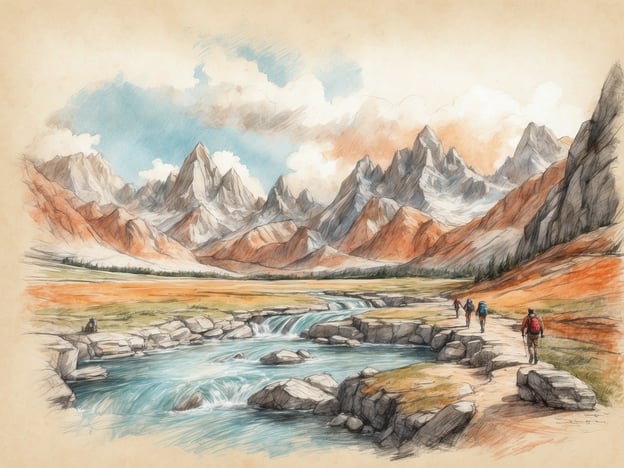 Auf dem Bild ist eine malerische Landschaft mit hohen Bergen und einem plätschernden Fluss zu sehen. Die Farben und Details vermitteln eine ruhige und einladende Atmosphäre. Diese Umgebung eignet sich hervorragend für verschiedene Aktivitäten in der Natur.
Man könnte hier wandern, während man die beeindruckende Aussicht auf die Berge genießt. Das Flussufer lädt zum Entspannen oder sogar zum Picknicken ein. Für die Abenteuerlustigen könnten auch Aktivitäten wie Angeln oder Fotografieren der atemberaubenden Natur eine tolle Freizeitbeschäftigung sein. Solche Landschaften sind perfekt für einen Ausflug ins Freie, um die Schönheit der Natur zu erleben und frische Luft zu schnappen.