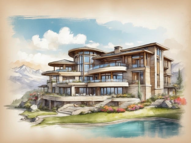 Auf dem Bild ist eine moderne Luxusvilla zu sehen, die sich harmonisch in eine malerische Landschaft mit Bergen und einem klaren Gewässer einfügt. Die Unterkunft scheint über mehrere Etagen zu verfügen und ist mit großen Fenstern ausgestattet, die für viel Tageslicht sorgen. Zudem gibt es großzügige Balkone, die den Blick auf die Umgebung ermöglichen.
Die Ausstattung der Villa ist exklusiv, mit einem stilvollen Design, das Holz- und Steinelemente kombiniert. Der Außenbereich ist gut gestaltet, mit gepflegten Gärten und Terrassen, die zum Entspannen einladen. Ein Pool scheint ebenfalls Teil der Anlage zu sein, was die Attraktivität der Unterkunft weiter erhöht.