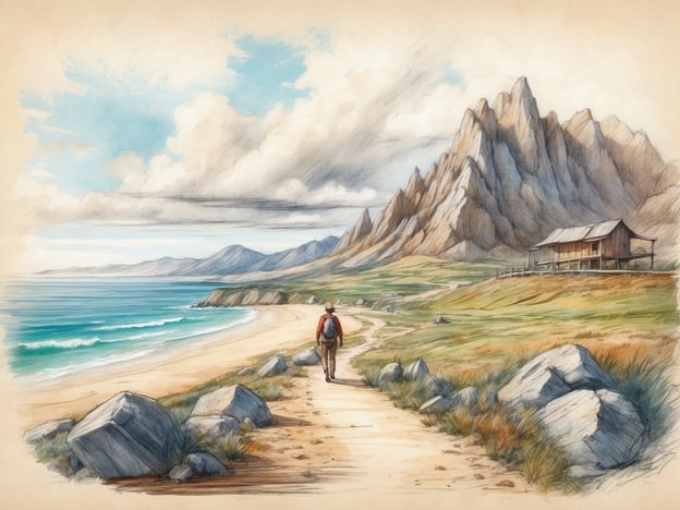 Auf dem Bild ist eine malerische Küstenlandschaft zu sehen. Das Wasser ist klar und schimmert in verschiedenen Blautönen. Neben dem Strand führen Wanderwege durch die sanfte Landschaft, die von beeindruckenden Bergen umgeben ist.
Aktivitäten, die man hier unternehmen könnte, sind:
- **Wandern**: Die Umgebung bietet zahlreiche Wanderwege, ideal für Naturliebhaber.
- **Strandspaziergänge**: Der feine Sandstrand lädt zum Flanieren ein.
- **Fotografie**: Die atemberaubende Aussicht eignet sich hervorragend für Landschaftsfotografie.
- **Picknicks**: Es gibt viele schöne Plätze, um ein Picknick mit Blick aufs Meer zu genießen.
Ein Ausflugsziel könnte eine nahegelegene Berghütte oder ein Naturschutzgebiet sein, wo man mehr über die lokale Flora und Fauna erfahren kann.