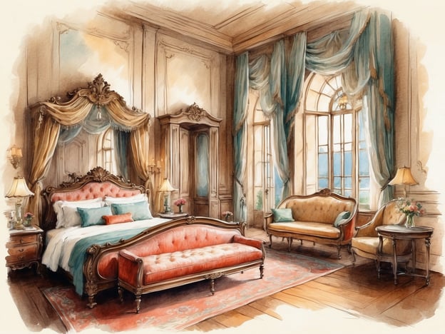 Auf dem Bild ist ein elegantes Zimmer zu sehen, das durch eine luxuriöse Einrichtung im Barock- oder Rokokostil geprägt ist. Es gibt ein großes, gepolstertes Bett mit aufwendigen Verzierungen sowie eine gemütliche Sitzecke mit antiken Möbeln. Die Fenster sind mit opulenten Vorhängen geschmückt, die eine helle und freundliche Atmosphäre schaffen.
Das **Leonardo Boutique Hotel Huntingtower Perth** bietet eine ansprechende Kombination aus Tradition und modernem Komfort. Es liegt in einer ruhigen Umgebung und ist ideal für Geschäftsreisende sowie Urlauber. Die Zimmer sind stilvoll eingerichtet und oft mit modernen Annehmlichkeiten ausgestattet. Zu den Extras zählen ein Restaurant, Tagungsräume und verschiedene Freizeitmöglichkeiten in der Umgebung, die einen angenehmen Aufenthalt gewährleisten.