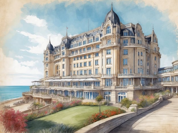Auf dem Bild ist eine künstlerische Darstellung des Leonardo Royal Hotel Brighton Waterfront zu sehen. Das Gebäude hat eine beeindruckende Architektur mit markanten Türmchen und einer eleganten Fassade, die typisch für viktorianische Bauten ist. Es befindet sich an der Küste, mit Blick auf das Meer, und umgeben von einem gepflegten Garten.
Das Leonardo Royal Hotel Brighton Waterfront bietet Gästen erstklassige Dienstleistungen und Annehmlichkeiten, darunter komfortable Zimmer, Veranstaltungsräume und ein Restaurant mit Blick auf den Strand. Die Lage des Hotels ist ideal für Besucher, die die Küstenatmosphäre von Brighton genießen und gleichzeitig in der Nähe von Attraktionen wie dem Pier und dem Stadtzentrum sein möchten.