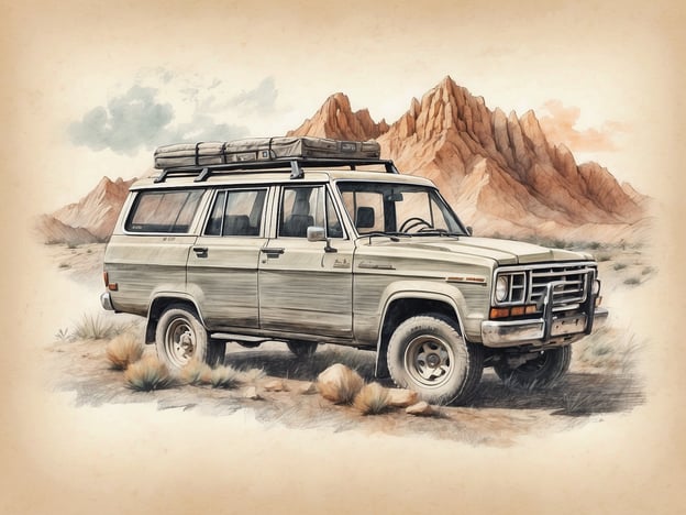 Auf dem Bild ist ein Geländewagen zu sehen, der in einer Wüstenlandschaft oder in der Nähe von Bergen geparkt ist. Dies könnte eine Umgebung sein, die zu Outdoor-Aktivitäten einlädt, wie zum Beispiel:
- **Camping**: Der Geländewagen scheint für eine Reise in die Natur vorbereitet zu sein, möglicherweise mit Campingausrüstung auf dem Dach.
- **Offroad-Abenteuer**: Die Landschaft deutet darauf hin, dass es viele unbefestigte Wege gibt, die erkundet werden können.
- **Wanderungen**: Die beeindruckenden Berge im Hintergrund könnten Wanderer anziehen, die die Natur genießen möchten.
- **Fotografie**: Diese malerische Kulisse bietet sich auch hervorragend für Landschaftsaufnahmen an.
Die Kombination aus Fahrzeug und Umgebung schafft eine einladende Atmosphäre für Abenteuer und Erkundungen in der Natur.