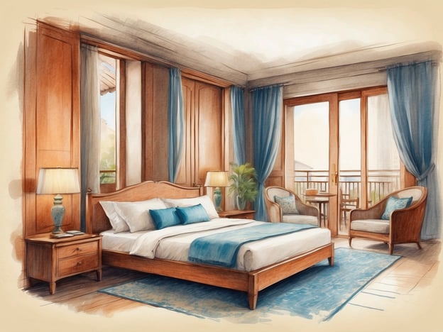 Auf dem Bild ist eine großzügige Hotelzimmeransicht zu sehen, die eine helle und einladende Atmosphäre vermittelt. Es gibt ein großes Bett mit dekorativen Kissen in Blau, einen Nachttisch mit einer Lampe sowie bequeme Sessel. Große Fenster lassen viel Tageslicht herein und bieten möglicherweise einen Ausblick auf die schöne Umgebung.
Das Leonardo Hotel London Croydon bietet verschiedene Annehmlichkeiten, darunter komfortable Zimmer, die modern gestaltet sind und ideal für Geschäftsreisen oder Urlaubsaufenthalte geeignet sind. Die Lage in Croydon ermöglicht den Gästen einfachen Zugang zu den Attraktionen Londons sowie zu zahlreichen Geschäften und Restaurants in der Nähe.