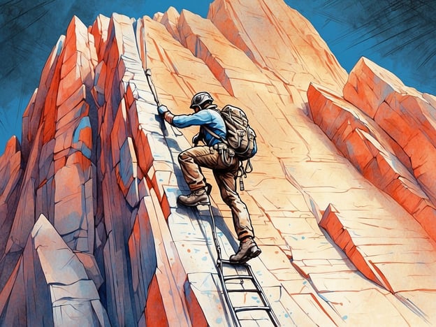 Auf dem Bild ist ein Kletterer zu sehen, der an einer steilen, roten Felswand eine Leiter hinaufklettert. Dies deutet auf das Freiklettern hin, das sich in den letzten Jahrzehnten stark entwickelt hat. Ursprünglich war das Klettern eine technische Disziplin, die hauptsächlich in alpinen Gebirgen praktiziert wurde. In den 1960er und 1970er Jahren gewann das Freiklettern jedoch an Popularität, da klettererische Fertigkeiten und sportliche Leistung zunehmend in den Vordergrund traten.Das Freiklettern zeichnet sich dadurch aus, dass Kletterer keine technischen Hilfsmittel wie Seile oder Haken verwenden, sondern sich ausschließlich auf ihre körperliche Fitness und Technik verlassen. Diese Sportart fördert eine enge Verbindung zur Natur und erfordert Konzentration und Mut, da die Kletterer oft in schwindelerregenden Höhen ohne Sicherheitsnetz unterwegs sind. Die Gemeinschaft der Freikletterer hat zudem zur Etablierung von Kletterhallen und Wettkämpfen beigetragen, was die Sportart weiter professionalisiert und gefördert hat.