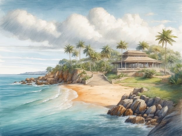 Auf dem Bild ist ein malerischer Strand mit klarem, turquoise Wasser und feinem Sand zu sehen. In der Nähe des Ufers steht ein stilvolles Gebäude, das wahrscheinlich für Erholung oder als Restaurant dient. Umgeben von Palmen und einer grünen Landschaft, wirkt der Ort sehr einladend und tropisch.
Ähnliche Sehenswürdigkeiten in der Nähe könnten beispielsweise der berühmte Strand von Copacabana oder das Wahrzeichen von Rio de Janeiro, der Zuckerhut, sein. Beide Orte sind bekannt für ihre beeindruckenden Ausblicke und entspannte Atmosphäre.