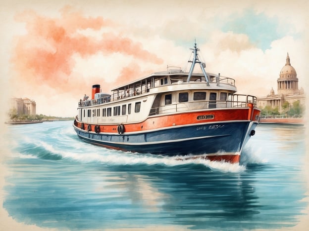 Auf dem Bild ist ein Passagierschiff zu sehen, das auf einem Gewässer fährt. Es handelt sich um eine künstlerische Darstellung, die in sanften Farben gehalten ist. Im Hintergrund sind Gebäude zu erkennen, möglicherweise historische oder markante Bauwerke.Der Mittellandkanal ist eine wichtige Wasserstraße in Deutschland, die Niedersachsen und Sachsen-Anhalt verbindet und Teil des deutschen Kanalnetzes ist. Er ermöglicht die Schifffahrt zwischen der Nordsee und der Ostsee und dient sowohl der kommerziellen als auch der Freizeitnutzung. Der Kanal ist ideal für Ausflugsfahrten und bietet eine malerische Umgebung für Bootsfahrten.