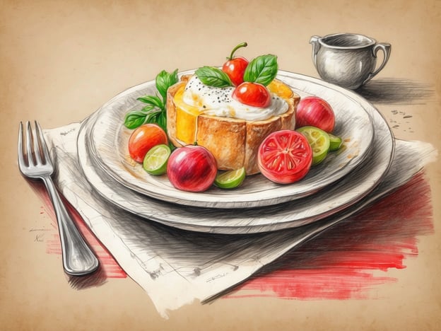 Auf dem Bild ist eine kunstvoll präsentierte Speise zu sehen, die auf einem eleganten Teller angerichtet ist. Diese kulinarische Kreation könnte ein köstliches Frühstücksgericht oder eine kreative Vorspeise darstellen.
Das Gericht sieht frisch und einladend aus, mit leuchtend roten Tomaten, grünen Limetten und Kräutern, die eine angenehme Farbvielfalt bieten. Der sorgfältige Umgang mit Zutaten und die ansprechende Anrichtung sind typisch für erstklassige kulinarische Erlebnisse in einem Hotelrestaurant.
Solche Gerichte tragen nicht nur zur Sättigung bei, sondern schaffen auch ein besonderes Geschmackserlebnis, das den Aufenthalt im Hotel unvergesslich macht. Ein harmonisches Zusammenspiel von Aromen und Texturen kann dafür sorgen, dass die Gäste immer wieder gerne zurückkehren.