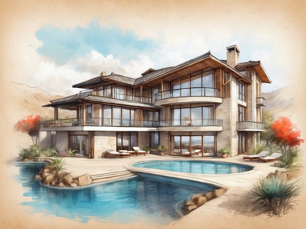 Auf dem Bild ist eine künstlerische Darstellung eines modernen, luxuriösen Hauses mit großen Fenstern und einem schwimmenden Pool zu sehen, umgeben von einer einladenden Landschaft. Diese Art von Architektur könnte an die eleganten Designs erinnern, die man in verschiedenen hochwertigen Hotels, einschließlich des Leonardo Hotels, finden könnte.
Das Leonardo Hotel Newcastle ist bekannt für seine moderne Gestaltung und komfortablen Unterkünfte, die Gästen eine angenehme Atmosphäre bieten. Es liegt zentral und bietet sowohl Geschäftsreisenden als auch Touristen eine ideale Ausgangsbasis, um die Stadt zu erkunden. Die stilvollen Einrichtungen und der erstklassige Service schaffen eine Umgebung, die dem Bild des luxuriösen Hauses ähnelt.
