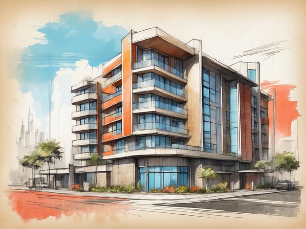 Auf dem Bild ist eine künstlerische Darstellung eines modernen Gebäudes zu sehen. Es hat mehrere Etagen, große Fenster und eine ansprechende Fassade mit orangefarbenen Akzenten. Die Umgebung scheint urban zu sein, mit einigen Bäumen und einem gepflasterten Weg.
Wenn wir das Leonardo Hotel Nottingham betrachten, könnte man sagen, dass es sich um einen Ort handelt, der komfortable Unterkünfte und eine zentrale Lage für Reisende bietet. Hotels dieser Marke sind bekannt für ihren freundlichen Service und eine angenehme Atmosphäre. Nottingham selbst ist eine Stadt mit reicher Geschichte und vielen Attraktionen, die für Touristen und Geschäftsreisende gleichermaßen interessant sind.