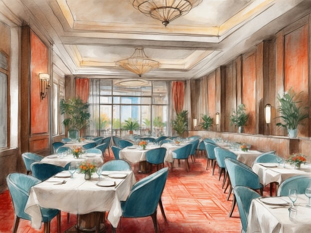 Auf dem Bild ist ein elegant gestaltetes Restaurant in einem Hotel zu sehen. Die Atmosphäre ist freundlich und einladend, geprägt von einer stilvollen Inneneinrichtung mit hellen Farben und einer modernen Gestaltung. Tische sind mit weißen Tischdecken, Blumen und Gläsern gedeckt, was auf eine gehobene Gastronomie hinweist.
In der Umgebung des Hotels könnte es weitere gastronomische Angebote geben, wie Cafés, Bars oder lokale Restaurants, die verschiedene kulinarische Erlebnisse bieten. Die Kombination aus Hotel und umliegender Gastronomie fördert eine Vielfalt an Speisen und Getränken, die sowohl internationale als auch regionale Küche präsentieren könnten. Gäste haben so die Möglichkeit, sowohl im Hotel zu speisen als auch die gastronomische Vielfalt der Umgebung zu entdecken.