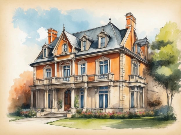 Das Bild zeigt eine malerische, historische Villa im Stil eines klassischen Hotels. Solche Gebäude wurden oft im 19. oder frühen 20. Jahrhundert errichtet und dienen als luxuriöse Unterkünfte für Reisende. Die auffällige orangefarbene Fassade, die eleganten Balkone und die detailreichen Fensterrahmen deuten darauf hin, dass dieses Hotel früher eine bedeutende Rolle in der Gastfreundschaft spielte.
Die Architektur spiegelt den Komfort und das Ambiente wider, das damals erwartet wurde, möglicherweise für wohlhabende Gäste. Ein solches Hotel hätte nicht nur einen Ort zum Übernachten geboten, sondern auch soziale Veranstaltungen und gesellschaftliche Zusammenkünfte ermöglicht, wodurch es zu einem wichtigen Treffpunkt in der Region wurde. Heute könnte es als historisches Hotel oder als ein Ort mit besonderem Charakter weiterhin Besucher anziehen, die die charmante Atmosphäre der Vergangenheit erleben möchten.