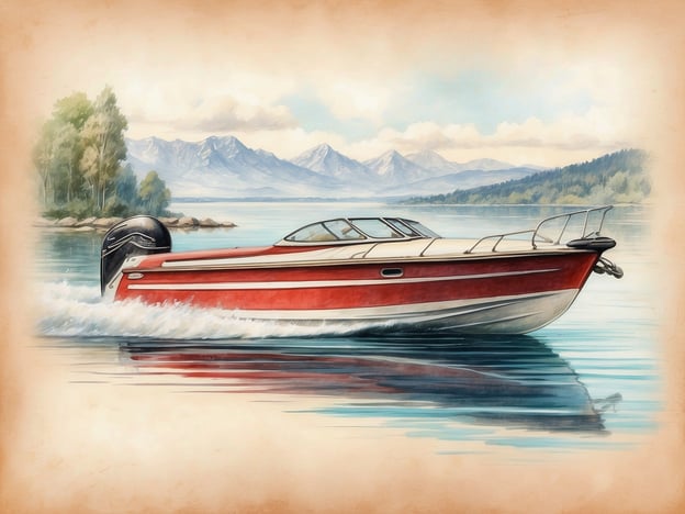 Auf dem Bild ist ein rotes Motorboot zu sehen, das über eine ruhige Wasseroberfläche fährt, umgeben von einer malerischen Landschaft mit Bäumen und Bergen im Hintergrund. Diese Szenerie könnte an Gardone Riviera am Gardasee erinnern, einem beliebten Urlaubsort in Italien.
Gardone Riviera hat eine reiche Geschichte, die bis ins 19. Jahrhundert zurückreicht, als es als Rückzugsort für wohlhabende Europäer bekannt wurde. Die schöne natürliche Umgebung und das milde Klima machen es zu einem idealen Ort für Bootsfahrten auf dem Gardasee, wo Besucher die atemberaubende Landschaft genießen können.
Das Bild verkörpert somit die ruhige und malerische Atmosphäre, für die Gardone Riviera berühmt ist, und lädt dazu ein, die Schönheit der Natur und das Vergnügen des Bootsfahrens zu erleben.