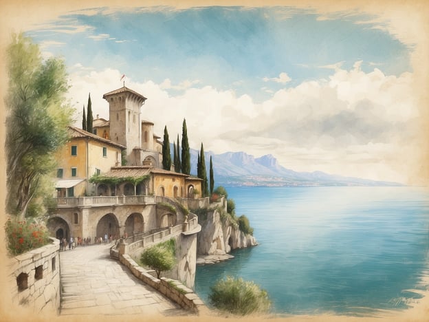 Auf dem Bild ist eine malerische Küstenlandschaft mit einem historischen Gebäude in Torri del Benaco am Gardasee zu sehen. Aktivitätsmöglichkeiten in Torri del Benaco umfassen:
1. **Spaziergänge entlang der Uferpromenade**: Genießen Sie die atemberaubende Aussicht auf den Gardasee und die umliegenden Berge.
2. **Besuch der Scaligerburg**: Erkunden Sie diese beeindruckende Festung und erfahren Sie mehr über die Geschichte der Region.
3. **Radfahren**: Es gibt viele Radwege, die sich entlang des Sees schlängeln und durch die schöne Landschaft führen.
4. **Wassersport**: Aktivitäten wie Schwimmen, Segeln und Stand-Up-Paddling sind hier sehr beliebt.
5. **Weinproben**: Besuchen Sie lokale Weingüter und probieren Sie die typischen Weine der Region.
Diese Aktivitäten bieten eine hervorragende Möglichkeit, die Schönheit und Kultur von Torri del Benaco zu erleben.