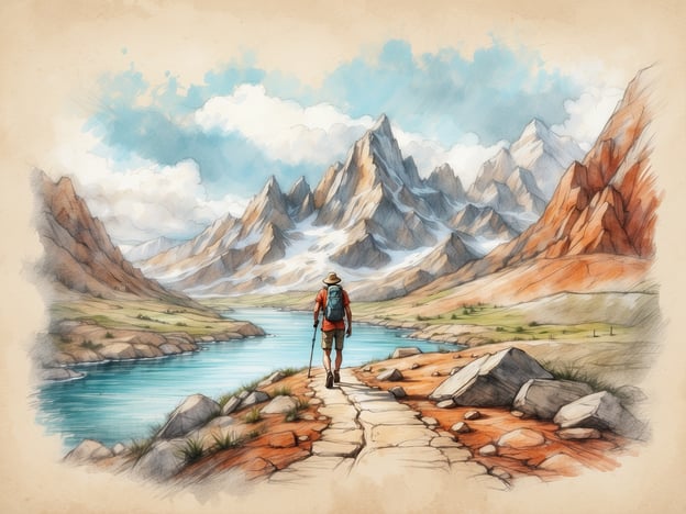 Auf dem Bild ist ein Wanderer zu sehen, der einen malerischen Weg entlang eines Flusses in einer Gebirgslandschaft geht. Solche Landschaften laden zu verschiedenen Freizeitaktivitäten ein, wie zum Beispiel Wandern, Radfahren oder Fotografieren der beeindruckenden Natur.In der Nähe könnten Attraktionen wie Nationalparks, Wanderwege oder Aussichtspunkte sein, die atemberaubende Ausblicke auf die Berge bieten. Auch Möglichkeiten für Picknicks oder das Entdecken von lokalen Flora und Fauna machen die Umgebung attraktiv für Naturfreunde.