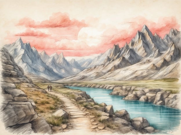 Auf dem Bild ist eine malerische Landschaft mit majestätischen Bergen, einem klaren Fluss und einem Wanderweg zu sehen. Diese Umgebung könnte viele Freizeitangebote und Aktivitäten bieten.Hier sind einige Vorschläge:1. **Wandern**: Die Wanderer auf dem Pfad zeigen, dass diese Region ideal für Trekking- und Wandertouren ist. Es gibt wahrscheinlich verschiedene Wanderwege mit unterschiedlichen Schwierigkeitsgraden.2. **Fotografie**: Die atemberaubende Landschaft eignet sich hervorragend für Naturfotografie. Besucher können die spektakulären Aussichten und die Tierwelt festhalten.3. **Angeln**: Der klare Fluss bietet möglicherweise Möglichkeiten zum Angeln, wo man verschiedene Fischarten fangen kann.4. **Camping**: In der Nähe könnten Campingplätze vorhanden sein, die es ermöglichen, die Natur hautnah zu erleben und unter den Sternen zu schlafen.5. **Fahrradfahren**: Es könnte Radwege geben, die die Umgebung erkunden lassen und für Mountainbiker geeignet sind.6. **Picknicken**: Die Wiesen entlang des Flusses bieten perfekte Plätze für ein Picknick in der Natur.Diese Aktivitäten würden es Besuchern ermöglichen, die Schönheit der Landschaft in vollen Zügen zu genießen.
