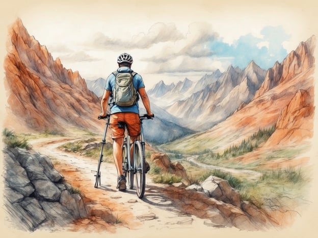 Auf dem Bild ist eine Person zu sehen, die mit einem Fahrrad in einer bergigen Landschaft unterwegs ist. Die Umgebung scheint eine wunderbare Natur mit hohen Bergen und einem schmalen, kurvenreichen Weg zu sein.In dieser Umgebung könnten verschiedene Freizeitaktivitäten stattfinden, wie zum Beispiel:1. **Mountainbiking**: Die Person könnte auf einer anspruchsvollen Strecke fahren.2. **Wandern**: Die Gegend eignet sich hervorragend für längere Wanderungen durch die Berge.3. **Camping**: In der Nähe könnten Zeltplätze für Übernachtungen in der Natur vorhanden sein.4. **Fotografie**: Die beeindruckende Landschaft lädt ein, schöne Fotos zu machen.5. **Vogelbeobachtung**: Die Vielfalt an Flora und Fauna könnte Hobby-Ornithologen anziehen.Insgesamt bietet die Landschaft zahlreiche Möglichkeiten zur aktiven Erholung in der Natur.