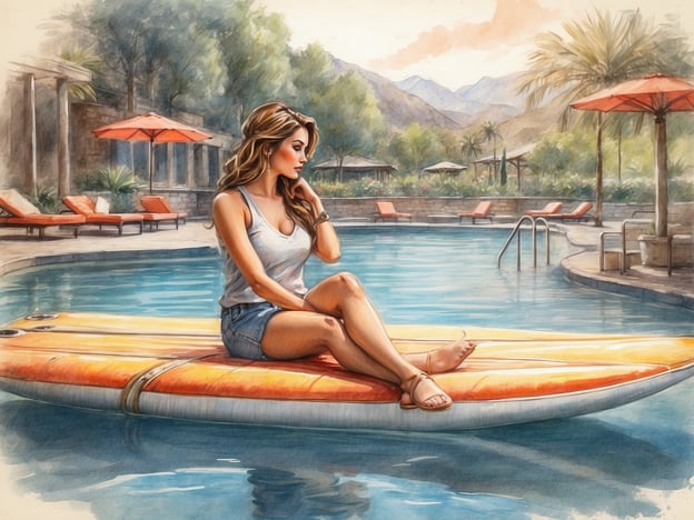 Auf dem Bild ist eine Frau zu sehen, die entspannt auf einem aufblasbaren Surfbrett in einem Pool sitzt. Im Hintergrund sieht man einen schönen, einladenden Poolbereich mit Liegen und Sonnenschirmen sowie eine malerische Berglandschaft.Vor Ort könnten verschiedene Erholungs- und Freizeitmöglichkeiten angeboten werden, wie zum Beispiel:- **Poolaktivitäten**: Schwimmen oder einfach am Beckenrand entspannen.- **Wellness-Angebote**: Massagen, Saunen oder Spabehandlungen könnten zur Verfügung stehen.- **Sonnenterrassen**: Liegen zum Sonnenbaden und Entspannen.- **Wassersport**: Aktivitäten wie Stand-Up-Paddling oder Kajakfahren.- **Natur-Erkundungen**: Wandern oder Radfahren in der umliegenden Natur.Solche Einrichtungen bieten eine ideale Möglichkeit, um sich zu entspannen und die Freizeit zu genießen.