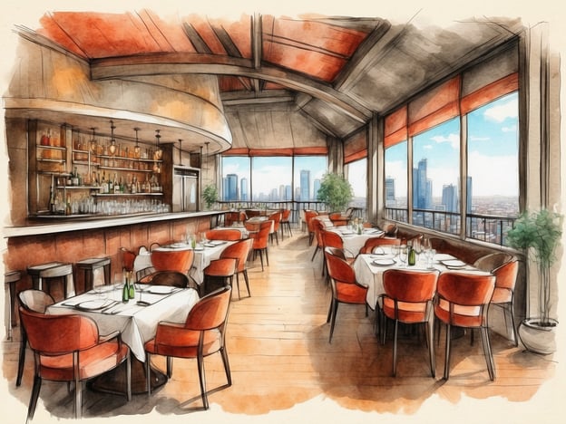 Auf dem Bild ist eine stilvolle Restaurant- oder Bar-Umgebung zu sehen, die eine elegante Einrichtung mit gut gedeckten Tischen und einer langen Bar aufweist. Die großen Fenster bieten einen beeindruckenden Blick auf die Stadt.Im Grand Millennium Kuala Lumpur gibt es mehrere bemerkenswerte Restaurants und Bars. Zum Beispiel das **The Mill Café**, bekannt für seine internationale Küche und Buffet-Optionen. Außerdem wäre das **Lounge on the Park** erwähnenswert, wo Gäste bei Cocktails und leichten Snacks entspannen können. Diese Locations bieten eine angenehme Atmosphäre und sind ideal für kulinarische Erlebnisse mit Aussicht.