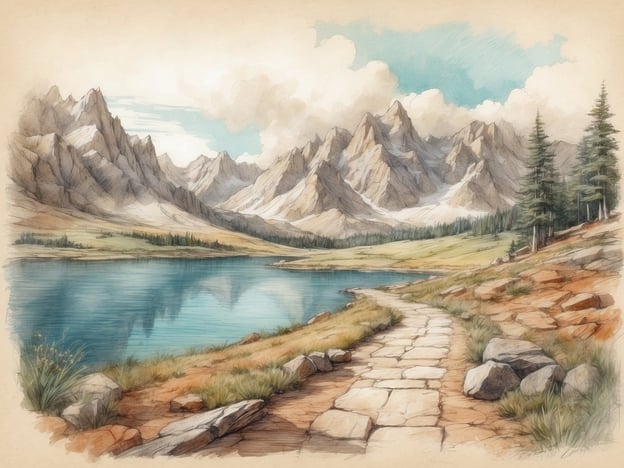 Auf dem Bild ist eine malerische Landschaft mit Bergen und einem klaren See zu sehen. Die Szenerie lädt zu verschiedenen Freizeitaktivitäten ein, wie Wandern entlang des gepflasterten Weges, der sich am See entlang schlängelt. Es gibt Möglichkeiten zum Angeln im See und zur Naturbeobachtung.In der Nähe könnten Sehenswürdigkeiten wie Wanderwege, Nationalparks oder Aussichtspunkte sein, von denen aus man die beeindruckende Berglandschaft genießen kann. Picknickplätze am Wasser bieten sich ebenfalls an, um die Ruhe der Natur zu genießen.