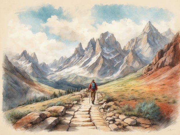 Auf dem Bild ist ein Wanderer zu sehen, der einen malerischen Bergweg entlanggeht. Die Umgebung ist von majestätischen Bergen umgeben, die mit Schnee bedeckt sind, sowie von grünen Wiesen und Felsen, die eine beeindruckende Landschaft bilden.In dieser Gegend könnten verschiedene Aktivitäten und Ausflugsmöglichkeiten geboten werden, wie:1. **Wandern**: Zahlreiche Wanderwege eignen sich für unterschiedliche Schwierigkeitsgrade, ideal für die Erkundung der malerischen Umgebung.2. **Alpinklettern**: Für Abenteuerlustige gibt es sicherlich fantastische Kletterrouten, die herausfordernd sind.3. **Naturfotografie**: Die beeindruckenden Landschaften bieten viele Motive für Fotografen.4. **Vogelbeobachtung**: Die Region könnte auch Lebensraum für verschiedene Vogelarten bieten, die zu beobachten sind.5. **Picknicks**: Zu Fuss erreichbare Aussichtspunkte laden zu entspannten Pausen ein.Insgesamt scheint es ein wunderbarer Ort für Outdoor-Aktivitäten und Erholung in der Natur zu sein.