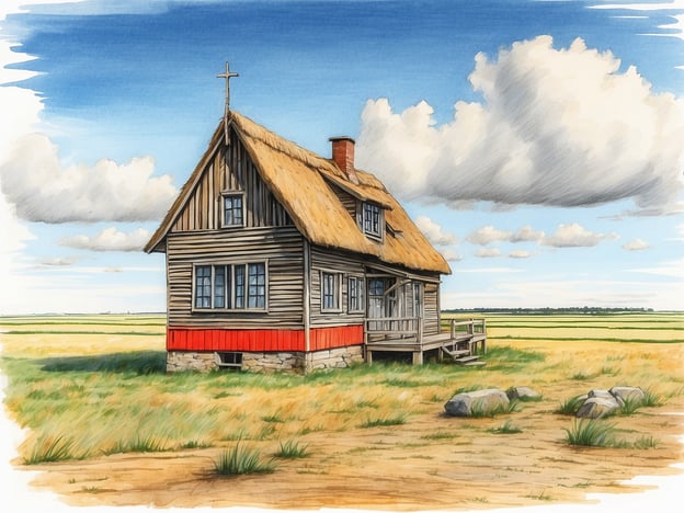 Auf dem Bild ist ein traditionelles Haus im norddeutschen Stil zu sehen, das an die Architektur auf Süderoog erinnert. In Süderoog können Besucher die malerische Landschaft genießen und ausgedehnte Spaziergänge oder Radtouren entlang der Strände unternehmen.Die Insel bietet auch Möglichkeiten zur Vogelbeobachtung und ist ein idealer Ort für Naturliebhaber, die die unberührte Natur erkunden möchten. Zudem gibt es interessante historische Sehenswürdigkeiten, wie alte Landhäuser und Windmühlen, die die maritime Geschichte der Region widerspiegeln.
