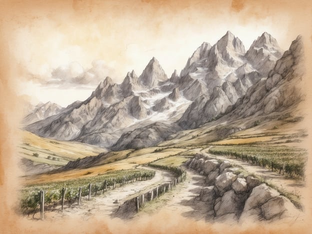 Auf dem Bild sind majestätische Berge zu sehen, die von sanften Hügeln und Weinreben umgeben sind. Diese Landschaft könnte in einer Weinregion wie dem Mendoza-Tal in Argentinien liegen, das für seine malerischen Weinberge und die beeindruckende Anden-Kulisse bekannt ist.In dieser Umgebung könnten Besucher Aktivitäten wie Weinproben in den örtlichen Weingütern unternehmen, während sie die atemberaubende Aussicht auf die Berge genießen. Wanderungen durch die malerischen Weinfelder bieten ebenfalls die Möglichkeit, die Natur zu erkunden und die Vielfalt der Flora und Fauna zu erleben. Zudem gibt es zahlreiche Möglichkeiten für Outdoor-Aktivitäten wie Mountainbiking oder Reiten, um die Schönheit der Region direkt zu erleben.