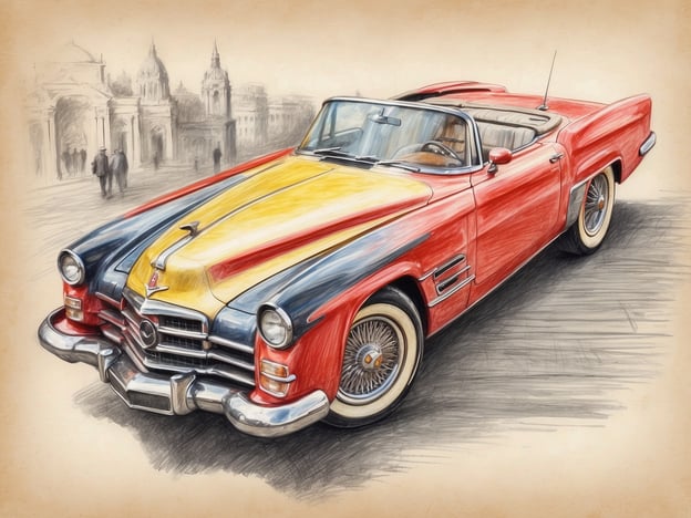 Auf dem Bild ist ein klassischer Cabrio-Automobil zu sehen, das mit lebhaften Farben, insbesondere Rot und Gelb, gestaltet ist. Solche Fahrzeuge haben oft eine Vielzahl von positiven Kundenbewertungen. Viele Liebhaber schätzen die Kombination aus eleganter Optik und nostalgischem Charme.Besitzer berichten häufig von ihrem Fahrvergnügen und der bewunderten Aufmerksamkeit, die sie auf der Straße erhalten. Die Robustheit und die klassischen Linienführung verleihen dem Wagen einen zeitlosen Charakter, während einige Nutzer die Wertbeständigkeit als großen Vorteil hervorheben.Die Benutzererfahrungen betonen auch die Freude am offenen Fahren, besonders an sonnigen Tagen. Insgesamt wird das Auto als ein ästhetisches und unverwechselbares Erlebnis gepriesen, das Erinnerungen an vergangene Zeiten weckt.