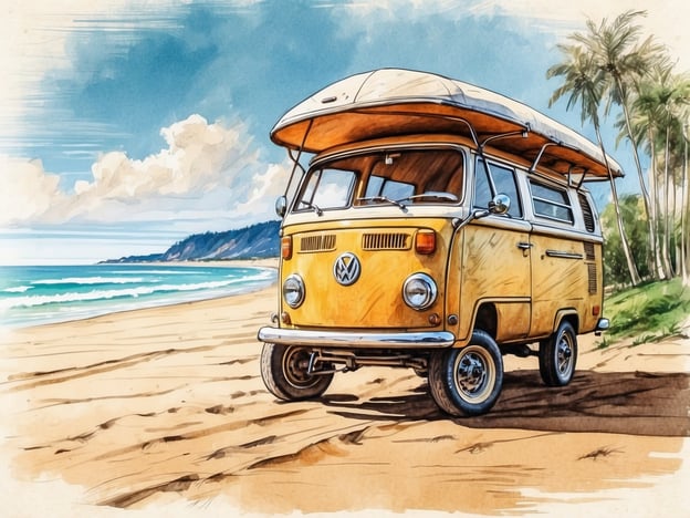 Auf dem Bild ist ein gelber VW-Bus zu sehen, der am Strand steht. Auf Borkum kannst du ähnliche Aktivitäten genießen, wie zum Beispiel:1. **Strandspaziergänge**: Die langen Sandstrände laden zu gemütlichen Spaziergängen ein.2. **Wassersport**: Windsurfen oder Kitesurfen sind beliebte Aktivitäten bei geeignetem Wetter.3. **Camping**: Mit einem Camper wie dem VW-Bus könnte man eine tolle Zeit beim Camping verbringen.4. **Radfahren**: Es gibt viele Radwege, die die Insel erkunden lassen.5. **Naturbeobachtungen**: Die Dünenlandschaften und das Wattenmeer bieten interessante Ausblicke auf die lokale Tierwelt.Borkum ist ein wunderbarer Ort für Outdoor-Aktivitäten und entspannte Tage am Strand!
