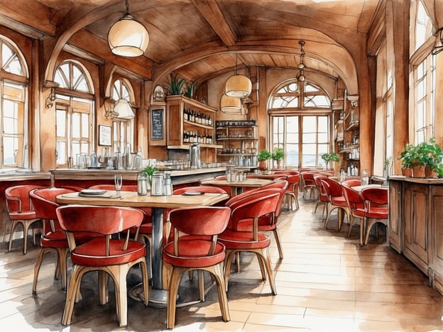 Auf dem Bild ist ein einladendes Restaurant zu sehen, das mit seinen warmen Holztönen und den stilvollen roten Stühlen eine gemütliche Atmosphäre schafft. Solche Restaurants könnten für ihre spezialisierten kulinarischen Highlights bekannt sein, wie zum Beispiel:- **Regionaler Käse**: Zum Verzehr angeboten werden oft lokale Käsesorten, die perfekt zu frisch gebackenem Brot passen.- **Hausgemachte Pasta**: Ein Highlight könnte auch frisch zubereitete Pasta mit saisonalen Saucen sein, die die Aromen der Region widerspiegeln.- **Fischspezialitäten**: Regionale Fischgerichte, vielleicht aus nachhaltig gefangenem Fisch aus nahegelegenen Gewässern, sind ebenfalls typisch.- **Desserts**: Auch die Nachspeisen können lokale Spezialitäten umfassen, wie etwa Strudel oder Obsttorten, die mit frischen Früchten der Umgebung zubereitet werden.In einem solch gemütlichen Ambiente können Gäste die Vielfalt der regionalen Küche genießen und sich von den Aromen inspirieren lassen.