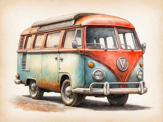 Auf dem Bild ist ein vintage Volkswagen Bus zu sehen. Dieser hat einen rustikalen Look mit einer zweifarbigen Lackierung in Türkis und Rot. Die Fenster sind groß und bieten einen weiten Blick.Der Bus hat eine klassische Form, die an Reisen und Abenteuer erinnert. Innen könnte der Bus typischerweise mit Sitzen, einem kleinen Tisch und möglicherweise einer Kochgelegenheit ausgestattet sein, um als mobiles Wohn- oder Reisezimmer zu dienen. Solche Fahrzeuge werden oft auch für Campingausflüge genutzt und bieten Raum für eine gemütliche Ausstattung.