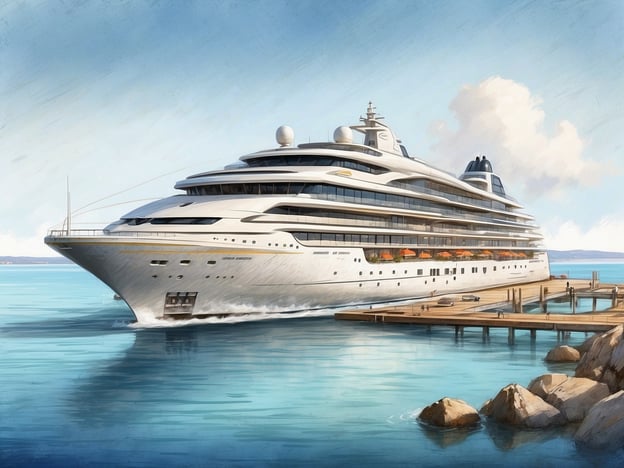 Auf dem Bild ist ein großes, luxuriöses Kreuzfahrtschiff zu sehen, das an einem Kai im Wasser vor Anker liegt. Es hat mehrere Etagen, große Fenster und eine elegante, moderne Gestaltung. In der Umgebung befinden sich einige Steine und ein Holzsteg, der zum Schiff führt.Im Millennium Place Marina erwarten Sie stilvolle Zimmer und Suiten, die mit hochwertigen Annehmlichkeiten ausgestattet sind, um Ihnen ein komfortables und unvergessliches Erlebnis am Wasser zu bieten. Die Räumlichkeiten kombinieren modernen Luxus mit einem atemberaubenden Blick auf die marina und das Wasser, ideal für entspannte Aufenthalte.