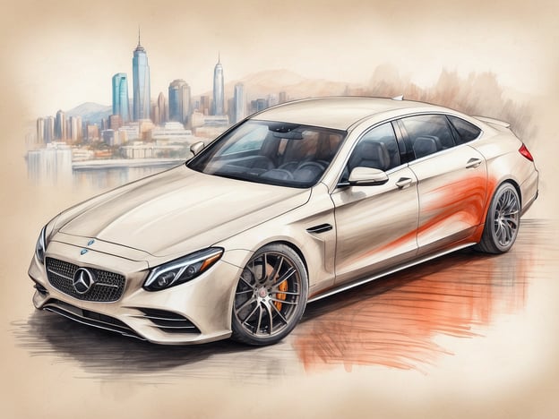Auf dem Bild ist ein stilisiertes Auto zu sehen, das auf den ersten Blick wie ein luxuriöses Modell der Marke Mercedes-Benz aussieht.**Ausstattung und Annehmlichkeiten:**- **Karosserie**: Das Fahrzeug hat eine elegante, stromlinienförmige Form in einer hellen Lackierung.- **Felgen**: Es sind sportliche Leichtmetallfelgen mit auffälligen Bremsen sichtbar, was auf eine hohe Leistungsfähigkeit hinweist.- **Interior**: Auch wenn das Innere nicht detailliert dargestellt ist, könnte man eine hochmoderne Ausstattung mit luxuriösen Materialien wie Leder, Aluminium oder Carbon erwarten.- **Technologie**: Vermutlich verfügt das Auto über fortschrittliche Technik wie ein Infotainmentsystem, Navigation und Assistenzdienstleistungen für mehr Fahrkomfort und Sicherheit.Das Gesamtbild vermittelt einen Eindruck von Eleganz und sportlicher Dynamik.