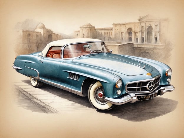 Das Bild zeigt einen stilisierten Mercedes-Benz-Sportwagen, der anmutig und nostalgisch wirkt. Im Hintergrund sind architektonische Elemente sichtbar, die möglicherweise historische oder kulturelle Bedeutung haben.Wenn wir das Bild mit dem Biltmore Hotel in Tiflis vergleichen, können wir sagen, dass das Hotel für seine opulente Architektur und seinen historischen Charme bekannt ist. Es ist ein elegantes und luxuriöses Gebäude, das oft Touristen anzieht, die die Schönheit und Kultur Georgiens erleben möchten. Das Biltmore Hotel steht für Raffinesse und modernen Komfort, ähnlich wie der beeindruckende Mercedes-Benz, der mit klassischem Stil und Exklusivität assoziiert wird.