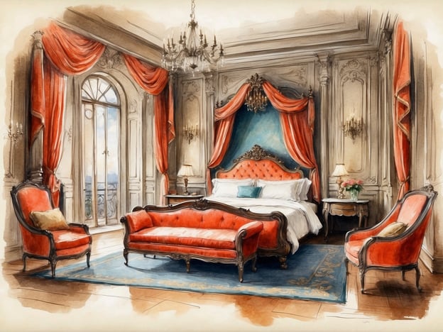 Auf dem Bild ist ein elegantes Schlafzimmer zu sehen, das mit opulentem Interieur ausgestattet ist. Die Einrichtung umfasst rote Stoffmöbel, einen gemütlichen Teppich und eine ansprechende Beleuchtung, die ein luxuriöses Ambiente schafft.Die Geschichte des Heritage Hotel Manila, das für seinen traditionellen Stil und seinen erstklassigen Service bekannt ist, spiegelt sich in dieser Einrichtung wider. Das Hotel, das in der Vergangenheit viele prominente Gäste beherbergt hat, legt großen Wert auf außergewöhnliches Design und Komfort, was in diesem Bild eindrucksvoll zur Geltung kommt. Das Zusammenspiel von Farben und Materialien erinnert an die klassische Eleganz, die man in den luxuriösen Suiten des Heritage Hotel erwarten würde.