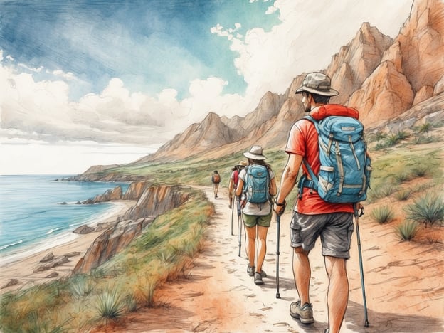 Auf dem Bild sind Wanderer zu sehen, die einen malerischen Küstenweg entlang wandern. Die Umgebung ist geprägt von beeindruckenden Klippen und einer schönen Aussicht auf das Meer. Solche Landschaften bieten idealen Platz für verschiedene Aktivitäten und Ausflüge in der Umgebung:
1. **Wanderungen**: Die Region ist perfekt für Tageswanderungen oder mehrtägige Trekkingtouren, wobei man die atemberaubende Natur genießen kann.
2. **Radfahren**: Viele Küstenwege und Pfade sind auch für Fahrradliebhaber geeignet, ideal für eine Radtour mit Blick auf das Wasser.
3. **Vogelbeobachtung**: Die Landschaft zieht zahlreiche Vogelarten an, was sie zu einem tollen Ziel für Naturbeobachter macht.
4. **Strandbesuche**: In der Nähe gibt es bestimmt schöne Strände, die sich hervorragend zum Entspannen, Schwimmen oder für Picknicks eignen.
5. **Fotografie**: Die dramatische Landschaft und die abwechslungsreiche Flora und Fauna bieten perfekte Fotomöglichkeiten.
6. **Wassersport**: Aktivitäten wie Kajakfahren oder Stand-Up-Paddling könnten in der Nähe der Küste ebenfalls angeboten werden.
Diese Aktivitäten machen den Aufenthalt in der Region zu einem unvergesslichen Erlebnis!