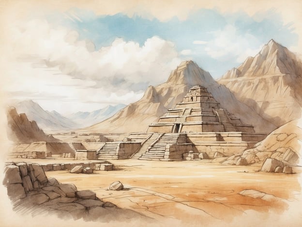 Das Bild zeigt eine beeindruckende archäologische Stätte, die an die antike Stadt Caral erinnert, die als eine der ältesten Zivilisationen in Amerika gilt. Caral, gelegen im heutigen Peru, entstand vor über 5.000 Jahren und ist für ihre monumentalen Pyramiden und komplexen sozialen Strukturen bekannt.
Die Landschaft um Caral ist geprägt von trockenen Gebieten und hohen Bergen, was auf eine strategisch gewählte Lage für Handel und Landwirtschaft hindeutet. Die Pyramiden, ähnlich denen im Bild, waren sowohl religiöse als auch soziale Zentren, die die Gemeinschaft vereinten. Die spezifischen Merkmale dieser Kultur, wie ihre architektonischen Techniken und landwirtschaftlichen Praktiken, haben dazu beigetragen, dass Caral als eine der Wiegen der Zivilisation gilt.
Das Bild vermittelt also die majestätische Präsenz und die kulturelle Bedeutung einer Stätte, die tief in der Geschichte verwurzelt ist und die Entwicklung früher Zivilisationen in Amerika widerspiegelt.
