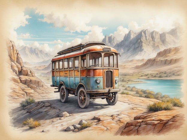 Auf dem Bild ist ein farbenfroher alter Bus zu sehen, der malerisch in einer gottverlassenen Landschaft parkt. Die umliegenden Berge und der ruhige Fluss im Tal laden zu Erkundungstouren ein. Man könnte sich vorstellen, mit Freunden einen Roadtrip zu machen, den Bus voller Proviant und guter Musik, während man die atemberaubende Natur genießt.
Die Umgebung eignet sich hervorragend für Wanderungen oder Picknicks, wo man die frische Luft und die wunderschöne Aussicht auf die Berge genießen kann. Vielleicht könnte man auch eine Nacht im Freien verbringen, den Sternenhimmel beobachten und Geschichten am Lagerfeuer erzählen. Solche Erlebnisse schaffen unvergessliche Erinnerungen und fördern das Gefühl der Freiheit und des Abenteuers.