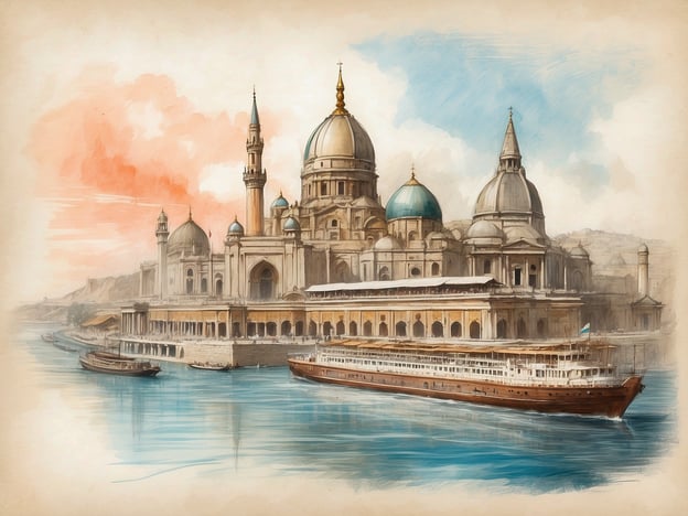 Auf dem Bild ist eine majestätische architektonische Struktur zu sehen, die an historische Städte am Wasser erinnert, doch ist sie nicht spezifisch mit Chimbote verbunden. Chimbote selbst liegt an der Küste Perus und ist bekannt für seine Geschichte mit der Fischereiindustrie, die eine entscheidende Rolle in der wirtschaftlichen Entwicklung der Region spielt.
Die Kultur Chimbotes ist stark von der afro-peruanischen und indigenen Bevölkerung geprägt, was sich in Musik, Tanz und Gastronomie widerspiegelt. Während die dargestellte Bauweise möglicherweise an orientalische oder mediterrane Stile erinnert, könnte man für Chimbote typische Merkmale, wie traditionelle Fischerboote, bunte Märkte und Strände, in Betracht ziehen.
Die Stadt hat auch eine bedeutende Küstentradition, die sich in den zahlreichen Mariscos (Meeresfrüchte) widerspiegelt, die dort angeboten werden. Ein Bild von Chimbote würde wahrscheinlich diese lebendige Küstenkultur und den florierenden Fischereihafen zeigen.