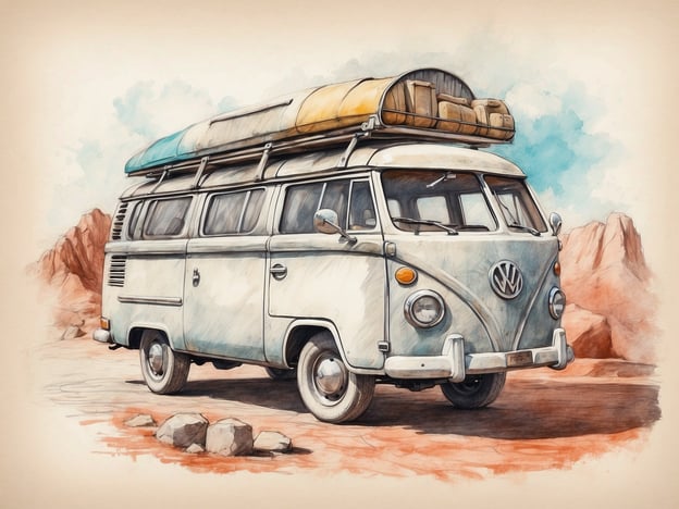 Auf dem Bild ist ein klassischer Volkswagen-Bus zu sehen, der oft als VW Bulli bezeichnet wird. Dieser ikonische Transporter wurde erstmals in den späten 1940er Jahren produziert und hat sich seitdem zu einem Symbol für Freiheit, Abenteuer und den Lebensstil der Hippiebewegung entwickelt.
Einige Besonderheiten des VW Bulli sind:
1. **Design:** Der Bus hat ein markantes, rundes Design mit großen Fenstern, die eine helle und luftige Innenausstattung ermöglichen. Die Form und das Aussehen sind bis heute unverwechselbar.
2. **Vielseitigkeit:** Der VW Bulli wurde in verschiedenen Konfigurationen hergestellt, darunter als Kombi, Campingbus und Lieferwagen. Insbesondere die Campingversion hat in den 1960er und 70er Jahren große Beliebtheit erlangt, da sie Reisenden die Möglichkeit bot, überall unterwegs zu campen.
3. **Kulturgeschichte:** Der VW Bulli spielt eine wichtige Rolle in der Popkultur und wurde häufig in Filmen, Musik und Kunst dargestellt. Er steht für den Freigeist und die Abenteuergeschichte vieler Generationen.
4. **Reise und Abenteuer:** Auf dem Bild ist der Bus mit einem Dachgepäckträger ausgestattet, auf dem wahrscheinlich Surfbretter oder weitere Gepäckstücke liegen, was auf die Verwendung für Reisen und Outdoor-Aktivitäten hinweist.
Insgesamt symbolisiert der VW Bulli ein Lebensgefühl, das für Unabhängigkeit und das Erkunden neuer Horizonte steht.