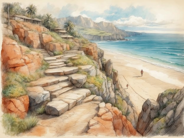 Auf dem Bild ist eine malerische Küstenlandschaft mit steilen Felsen und einem Sandstrand zu sehen. Die Sonneneinstrahlung und das klare Wasser vermitteln eine entspannende Atmosphäre.
In der Umgebung könnten Aktivitäten wie Strandspaziergänge, Schwimmen oder Surfen beliebt sein. Die Klippen könnten außerdem Möglichkeiten zum Wandern bieten, während Restaurants in der Nähe frische Meeresfrüchte und lokale Spezialitäten anbieten könnten. Auch das Erkunden von kleinen Buchten oder das Fotografieren der beeindruckenden Landschaft wäre attraktiv. Die natürliche Schönheit lädt dazu ein, die Natur zu genießen und zu entspannen.