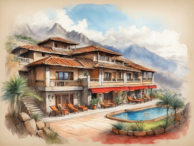 Auf dem Bild ist eine malerische Ansicht eines Hauses oder einer Unterkunft in einem Gebirgsbereich zu sehen, das stilvoll mit Terrakottadächern und großen Fenstern gestaltet ist. Vor dem Gebäude gibt es einen Pool und gemütliche Liegestühle, umgeben von Palmen und einer einladenden Terrasse. Es scheint ein Ort der Ruhe und Entspannung zu sein, ideal für Reisende, die die natürliche Schönheit der Umgebung genießen möchten.
Die Geschichte von Casa Andina könnte Ihnen dabei helfen, sich in solch einer Umgebung wohlzufühlen. Casa Andina ist eine Hotelkette in Peru, die sich durch ihre Gastfreundschaft, die Verbindung zur lokalen Kultur und ihre attraktive Lage in einigen der schönsten Landschaften des Landes auszeichnet. Die Unterkünfte sind oft inspiriert von der traditionellen Architektur und bieten den Gästen die Möglichkeit, die reiche Kultur und Natur Perus hautnah zu erleben.