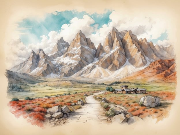 Auf dem Bild ist eine beeindruckende Berglandschaft zu sehen, umgeben von einem weiten Tal mit grünen Wiesen und roten Pflanzen im Vordergrund. Im Hintergrund erheben sich majestätische Berge, die zum Teil schneebedeckt sind, während unterhalb ein Weg durch die Landschaft führt.
In der Umgebung könnte man verschiedene Aktivitäten und Ausflüge unternehmen, wie zum Beispiel:
1. **Wandern**: Die Berge und das Tal bieten zahlreiche Wanderwege für unterschiedliche Schwierigkeitsgrade.
2. **Bergsteigen**: Sportliche Abenteuer in den höheren Lagen der Berge.
3. **Radfahren**: Es gibt vielleicht Naturwege, die ideal für Mountainbiking sind.
4. **Naturbeobachtungen**: Die Flora und Fauna der Region erkunden, die ideal für Tierbeobachtungen sind.
5. **Fotografie**: Die malerische Landschaft bietet großartige Motive für Fotografen.
Zusätzlich könnte das Erkunden der kleinen Gebäude im Vordergrund interessante Einblicke in die lokale Kultur und Geschichte bieten.