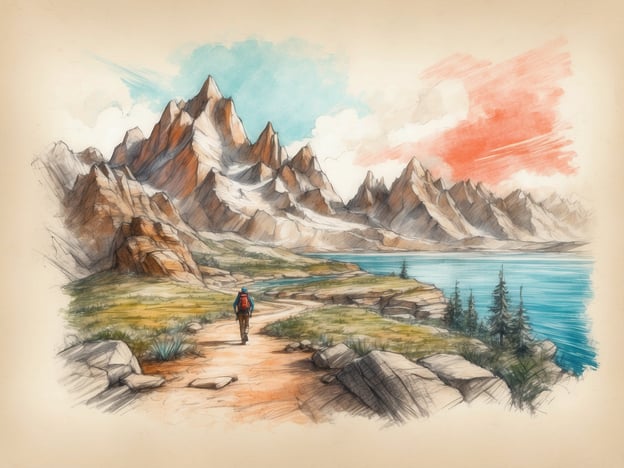 Auf dem Bild ist eine malerische Landschaft mit hohen Bergen, einem klaren blauen See und einem Wanderer zu sehen, der auf einem Pfad entlang der Uferlinie spaziert. Die Umgebung bietet zahlreiche Aktivitäten und Ausflugsmöglichkeiten:
1. **Wandern**: Die Berge laden zu ausgedehnten Wandertouren ein, wo man die atemberaubende Natur und die frische Luft genießen kann.
2. **Fotografie**: Die landschaftliche Schönheit ist ideal für Fotografie-Enthusiasten, um die beeindruckenden Ausblicke festzuhalten.
3. **Vogelbeobachtung**: In der Nähe von Gewässern gibt es oft eine Vielzahl von Vögeln, die beobachtet und fotografiert werden können.
4. **Camping**: Die Gegend bietet sich hervorragend für Campingausflüge an, um die Nacht unter einem klaren Sternenhimmel zu verbringen.
5. **Bootstouren**: Wenn der See groß und ruhig genug ist, könnten auch Bootstouren eine entspannende Möglichkeit sein, die Natur zu entdecken.
Diese Aktivitäten machen die Region zu einem idealen Ziel für Naturliebhaber und Abenteuerlustige.