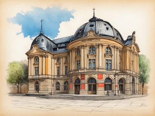 Auf dem Bild ist ein historisches Gebäude zu sehen, das eine beeindruckende Architektur aufweist. Es hat eine zentrale Kuppel, aufwändige Verzierungen und große Fenster. Die Fassade ist in Gelbtönen gehalten, was dem Gesamtbild eine warme Ausstrahlung verleiht. Es scheint sich um ein bedeutendes Bauwerk zu handeln, möglicherweise ein Rathaus oder ein ähnliches öffentliches Gebäude.Das Hamburger Rathaus, das heute ein zentrales Symbol der Stadt ist, hat ebenfalls eine prächtige Architektur und ist für seine charakteristischen Merkmale bekannt. Es könnte Ähnlichkeiten zu dem gezeigten Gebäude aufweisen.