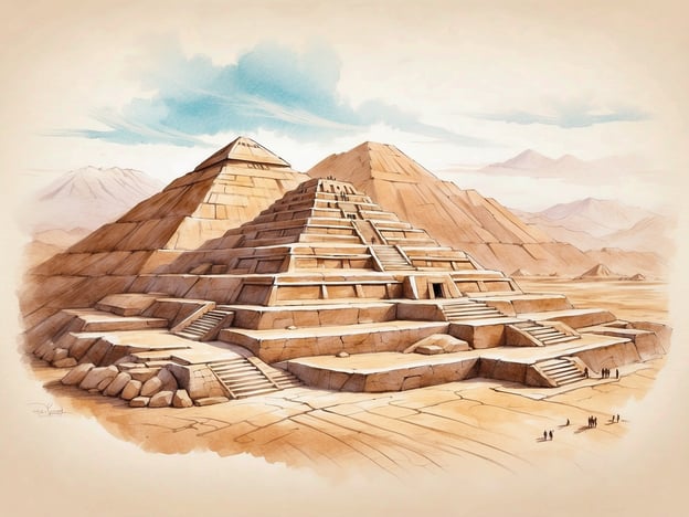 Auf dem Bild ist eine künstlerische Darstellung einer beeindruckenden, treppenförmigen Pyramide zu sehen, umgeben von einer Wüstenlandschaft. Die pyramidenartige Struktur erinnert an die alten Bauwerke der Nasca-Kultur in Peru, die bekannt für ihre monumentalen architektonischen Stätten sind.
Wenn du die historischen Stätten von Nasca erkunden möchtest, wirst du auf faszinierende Geoglyphen stoßen, die riesige Figuren in den Boden geschnitten sind, sowie verschiedene archäologische Relikte, die Einblicke in die Kultur und Lebensweise der alten Nasca-Gesellschaft geben. Diese Stätten sind nicht nur historisch bedeutend, sondern auch beeindruckend und ziehen viele Besucher an, die die Geheimnisse dieser alten Zivilisation entdecken möchten.