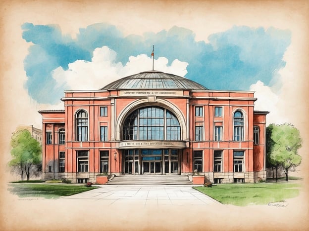 Das Bild zeigt eine künstlerische Darstellung eines Museumsgebäudes, das möglicherweise der Hamburger Kunsthalle ähnelt. Die Hamburger Kunsthalle wurde 1850 eröffnet und zählt zu den wichtigsten Kunstmuseen Deutschlands. Sie beheimatet eine beeindruckende Sammlung von Kunstwerken, die vom Mittelalter bis zur Gegenwart reicht. Das Museum ist bekannt für seine vielfältigen Ausstellungen und Veranstaltungen, die regelmäßig präsentiert werden und sowohl klassische als auch moderne Kunst umfassen. Die Architektur, die auf dem Bild zu sehen ist, vermittelt den eindrucksvollen Stil des Gebäudes, das sich harmonisch in die Umgebung einfügt und viele Besucher anzieht.