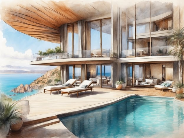 Auf dem Bild ist ein modernes, luxuriöses Anwesen am Meer zu sehen, mit großen Fensterflächen, einer weitläufigen Terrasse und einem Pool. Der Blick auf das Wasser und die umliegende Landschaft schafft eine entspannende Atmosphäre.Unvergessliche Aufenthalte in den Anantara Hotels & Resorts bieten genau solche Erlebnisse. Genießen Sie erstklassige Annehmlichkeiten, spektakuläre Ausblicke und hervorragenden Service, während Sie sich in exklusiven Villen und Suiten entspannen. Perfekt für einen Traumurlaub!