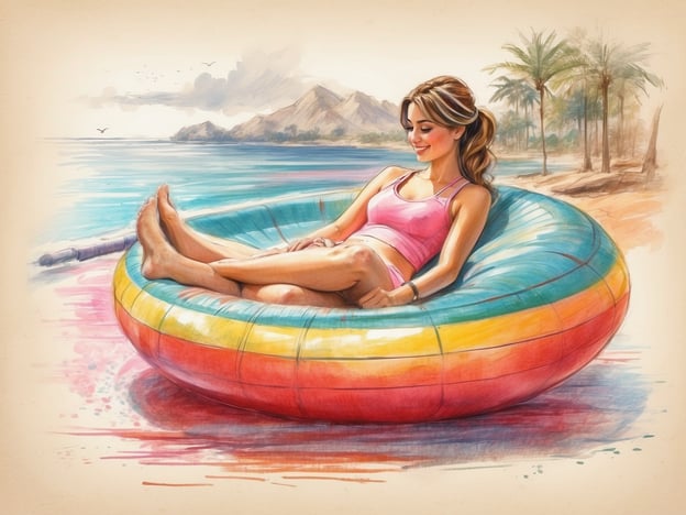 Auf dem Bild ist eine Person zu sehen, die entspannt in einem bunten Aufblasring sitzt, während sie am Strand ist. Diese Szene vermittelt ein Gefühl von Freizeit und Erholung.In Desaru Coast gibt es zahlreiche Freizeitangebote, die diese Art der Entspannung fördern. Dazu gehören luxuriöse Resorts, die Wellness-Anwendungen und Spa-Behandlungen anbieten, sowie malerische Strände, die ideal zum Sonnenbaden oder Schwimmen sind. Besucher können auch Wassersportarten wie Jet-Ski fahren oder Stand-Up-Paddling ausprobieren. Außerdem gibt es in der Umgebung Möglichkeiten zum Wandern und Erkunden der tropischen Natur, was das Erlebnis von Erholung und Abenteuer perfekt kombiniert.